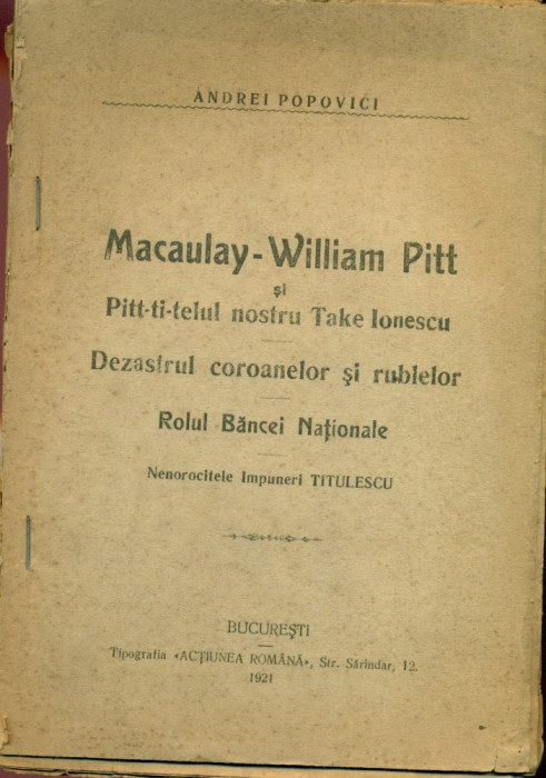 Macaulay-William Pitt si Pitt-ti-telul nostru T.Ionescu - Andrei Popovici