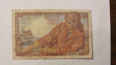 CY - 20 francs / franci 07 octombrie 1943 Franta WWII / data raruta foto