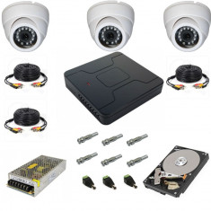 Kit buget 3 camera rezolutie 720p infrarosu 20 m + DVR + HDD 500GB+ Sursa +cablu 30 m +SOFT compatibil cu telefonul, tableta si laptop (PC) foto