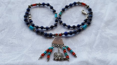 Rezervat - Colier argint TRIBAL afghan cu Lapis lazuli Coral si Turcoaz SPLENDID foto