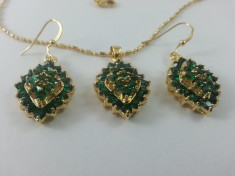 Set de bijuterii deosebit luxury,Green Emerald placat cu Aur 18K foto