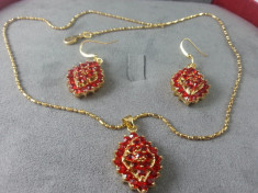 Set de bijuterii deosebit luxury,Garnet Ruby placat cu Aur 18K foto