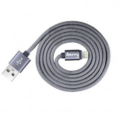 Cablu USB Iphone 5,5S,6,6S,7 Textil Gri-Iberry foto