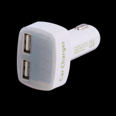 Incarcator dublu auto, 2 x 3.1 A USB, indica voltaj, temperatura, led rosu, alb foto