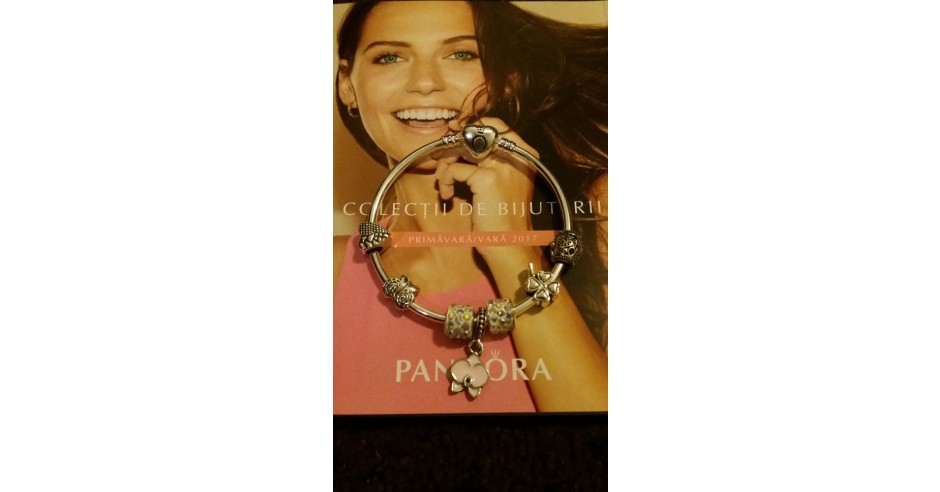 Bratara PANDORA fixa cu 7 charmuri placata argint 925 - model Orhidee ...