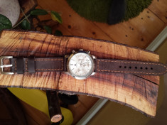Curea ceas din piele, handmade, latime 20mm, maro inchis, cusuta manual foto