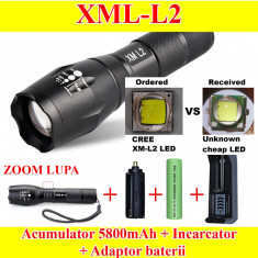 Lanterna LED CREE XML L2 cu ZOOM + Acumulator 5800mAh REALI+ Incarcator foto