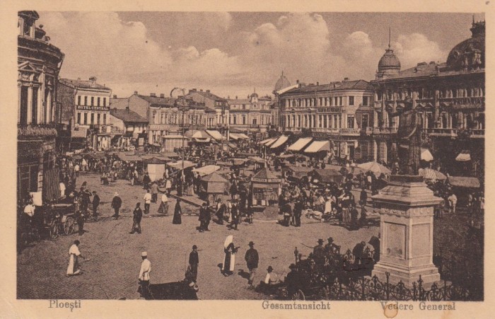 PLOIESTI , VEDERE GENERALA CU HOTEL CENTRAL PIATA MAGAZINE CIRC.1917 FELDPOST