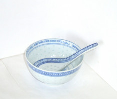 Bol (won) portelan chinezesc decorat manual - Rice Grain 2 - marcat Jingdezhen foto