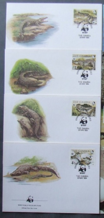 GAMBIA 1984 &ndash; FAUNA. WWF CROCODILI, 4 FDC-uri (27)