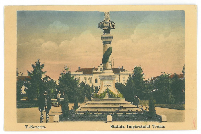 1239 - TURNU-SEVERIN, Traian statue - old postcard - used - 1914