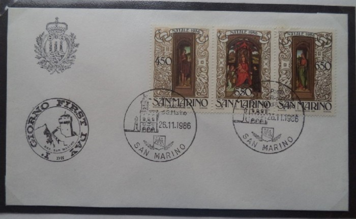 SAN MARINO 1986 &ndash; PICTURA CRACIUN, FDC triptic (27)