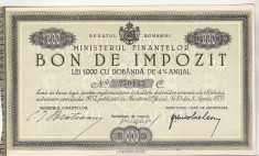 bnk sc Bon de impozit - Ministerul Finantelor 1932 - 1000 lei foto