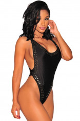 B473-1 Body sexy cu chilot tanga si spatele gol accesorizat cu doua bretele in X foto