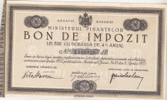 bnk sc Bon de impozit - Ministerul Finantelor 1932 - 500 lei foto