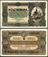 UNGARIA BANCNOTA DE 20 KORONA COROANE 1920 NECIRCULATA UNC foto