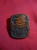 Insigna Cupa Dunarii la Haltere - Romania 1983 , metal , h= 3 cm