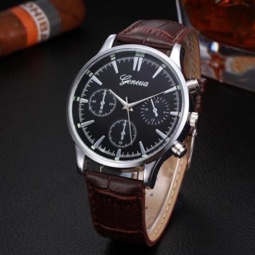 Ceas Barbatesc Retro Style - GENEVA BRAND - Quartz , Analog - Curea Maro
