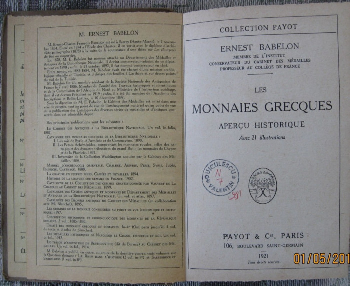 Les Monnaies Greques - Apercu historique-autor Babelon Ernest-Paris, Payot 1921