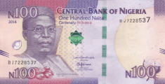 NIGERIA 100 naira 2014 AUNC/AUNC+!!! foto