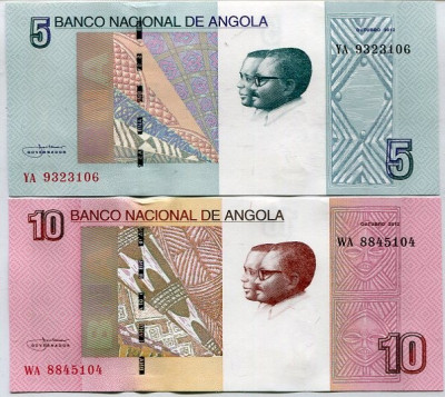 !!! NOU : ANGOLA - LOT 5 + 10 KWANZAS 2012 (2017) - P NEW - UNC foto