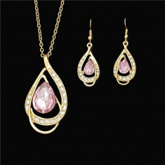 Set Aur- Roz/Pink - Filigran 18k - Safire Austria Cristal - Femei/Elegant/Safire foto