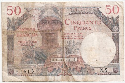 FRANTA 50 FRANCS TRESOR PUBLIC 1955 VF foto