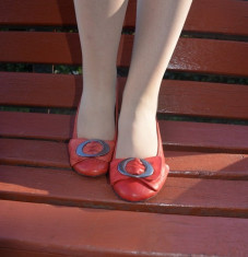 Balerin trendy din piele naturala moale, culoare rosie, cu toc mic (Culoare: ROSU, Marime: 39) foto