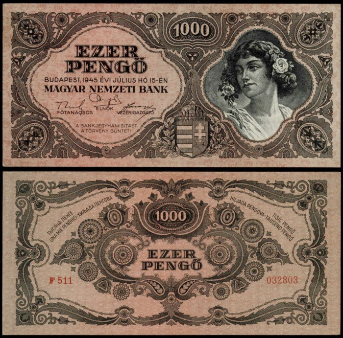 UNGARIA BANCNOTA DE 1000 PENGO 1945 UNC NECIRCULATA