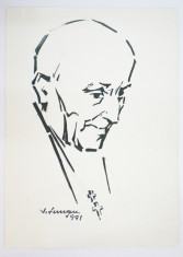 Portret Petre Tutea, semnat de Vespasian Lungu, 1991 foto