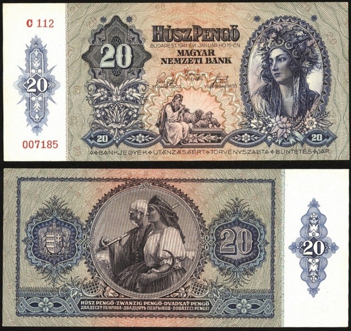 UNGARIA BANCNOTA DE 20 PENGO 1941 UNC NECIRCULATA