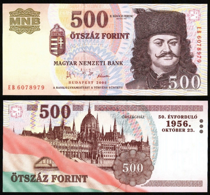 UNGARIA BANCNOTA DE 500 FORINT 2006 UNC JUBILIARA REVOLUTIA 1956 NECIRCULATA