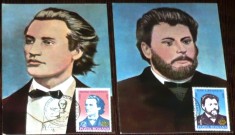 MIHAI EMINESCU SI ION CREANGA. 2 ILUSTRATE MNH CU TIMBRU PT. MAXIMA foto