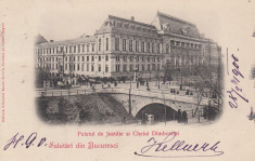 BUCURESTI PALATUL DE JUSTITIE SI CHEIUL DAMBOVITEI CLASICA CIRCULATA 1900 foto