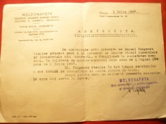 Adeverinta a Intrepr. Sovram Moldonaphta - Comert Petrol ,la 1 iulie 1947