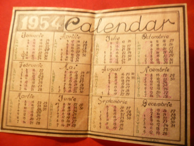 Calendar 1954 - realizat manual , dim. =14,8x10,8 cm foto