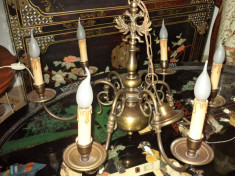 Elegant candelabru cu 6 brate vechi din alama si bronz foto