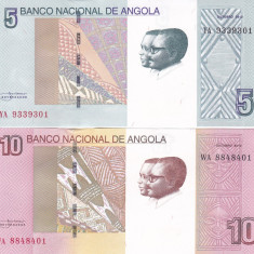 Bancnota Angola 5 si 10 Kwanzas 2012 - P151A/151B UNC ( set 2 bancnote )
