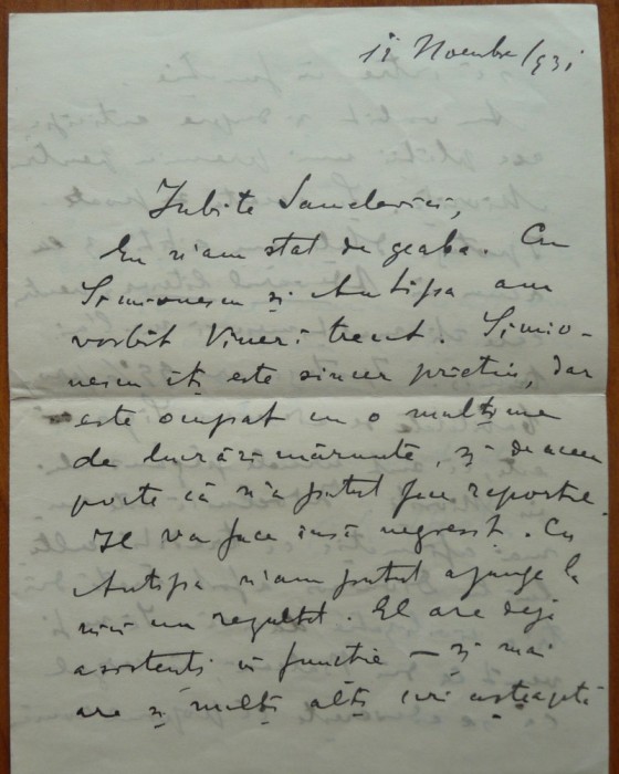 Scrisoare olografa a lui C-tin Radulescu Motru catre Henric Sanielevici, 1931