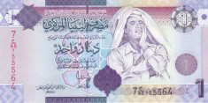 Bancnota Libia 1 Dinar (2009) - P71 UNC ( al - Gaddafi - seria 7 ) foto