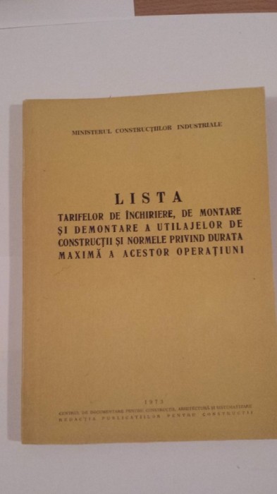 lista tarifelor de inchiriere de montare si demontare