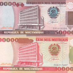 Bancnota Mozambic 50.000 si 100.000 Meticais 1993 - P138/139 UNC ( 2 bancnote )