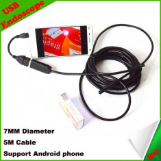 Camera endoscopica Android 5 m Inspectie video 7 mm 6 led-uri USB telefon laptop foto