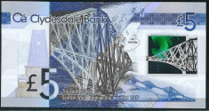 SCOTIA - 5 Pounds Sterling 2016 Clydesdale Bank - UNC P-229O foto