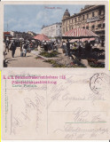 Salutari din Ploiesti (Prahova)- Piata-cenzura WWI, WK1, Circulata, Printata