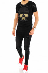 Tricou negru fashion - tricou barbati - tricou slim fit - 8260 P14-1 foto