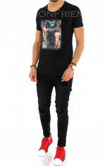 Tricou fashion negru - tricou barbati - tricou slim fit - 8253 P4-4 foto