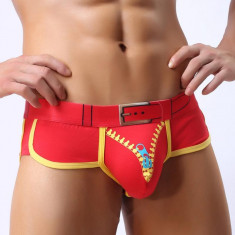 Chiloti Suspensor Jockstrap Push Up Underwear Boxeri Chilot Zipper Belt rosu foto