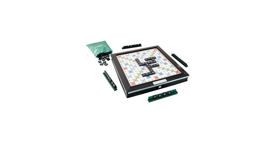 Jeu Scrabble Deluxe En Acajou Avec Plateau Tournant, Rangements Et Minuterie - Neuf, Livraison Express Offerte USA