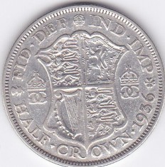 Moneda Marea Britanie 1/2 Crown 1936 KGV - KM#835 VF ( argint 14,138 grame)